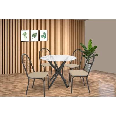 Conjunto: Mesa De Cozinha Volga C- Tampo De Vidro 95cm E 4 Cadeiras Noruega Preto - Bege - Kappesberg