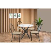 Conjunto: Mesa De Cozinha Volga C- Tampo De Vidro 95cm E 4 Cadeiras Noruega Preto - Bege - Kappesberg - 1