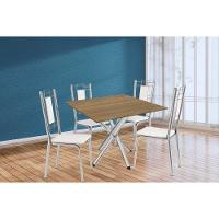 Conjunto: Mesa De Cozinha Volga C- Tampo De Madeira 90cm E 4 Cadeiras Florença Cromado-nogueira - Branco - Kappesberg - 1