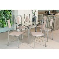 Conjunto: Mesa De Cozinha Elba C- Tampo De Vidro 150cm E 6 Cadeiras Florença Niquel - Courano Bege - Kappesberg - 1