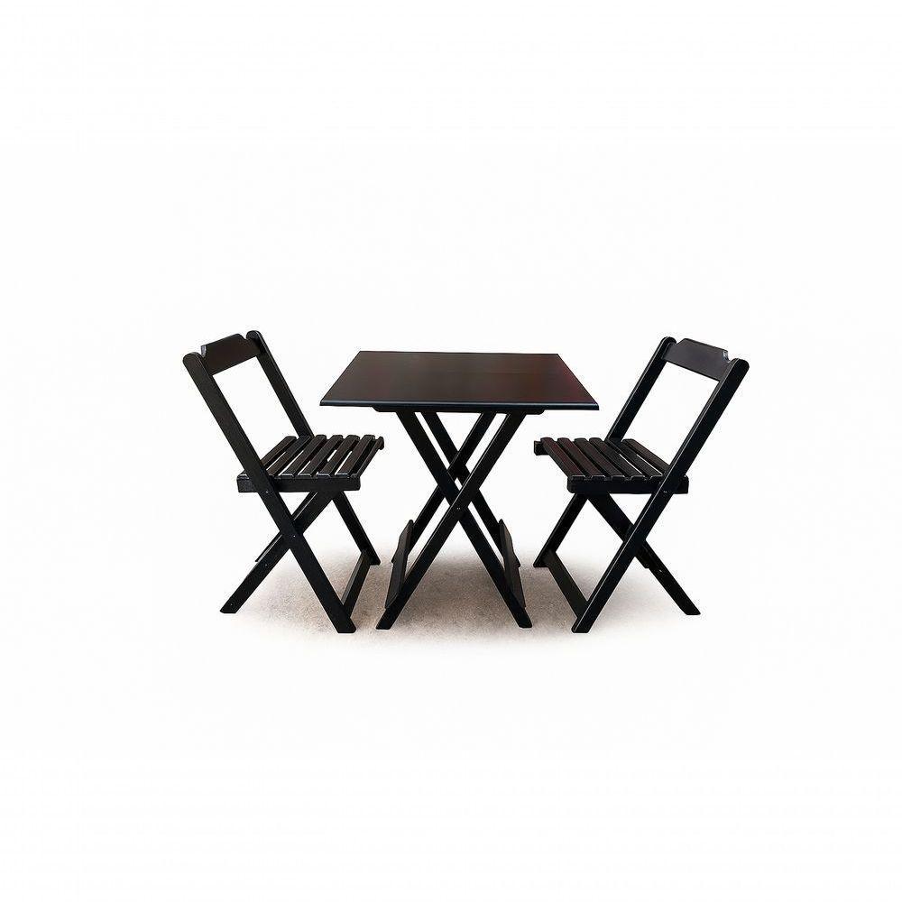 Conjunto Mesa Dobrável 70x70 Tampo Mdf E 02 Cadeiras Dobrável Retrátil Preto - 1