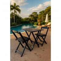 Conjunto Mesa Dobrável 70x70 Tampo Mdf E 02 Cadeiras Dobrável Retrátil Preto - 2