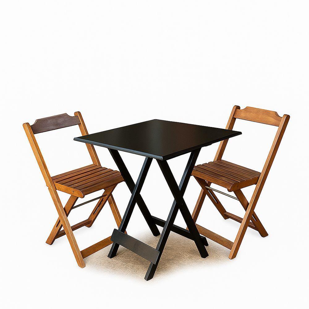 Conjunto Mesa Dobrável 70x70 Tampo Mdf E 02 Cadeiras Dobrável Retrátil Preto-Imbuia - 1