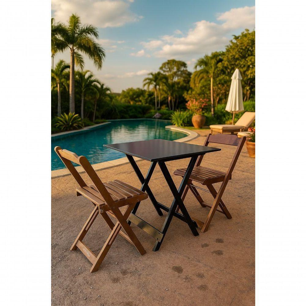 Conjunto Mesa Dobrável 70x70 Tampo Mdf E 02 Cadeiras Dobrável Retrátil Preto-Imbuia - 2