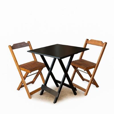 Conjunto Mesa Dobrável 70x70 Tampo Mdf E 02 Cadeiras Dobrável Retrátil Preto-Imbuia