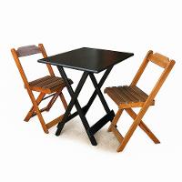 Conjunto Mesa Dobrável 70x70 Tampo Mdf E 02 Cadeiras Dobrável Retrátil Preto-Imbuia - 3