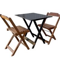 Conjunto Mesa Dobrável 70x70 Tampo Mdf E 02 Cadeiras Dobrável Retrátil Preto-Imbuia