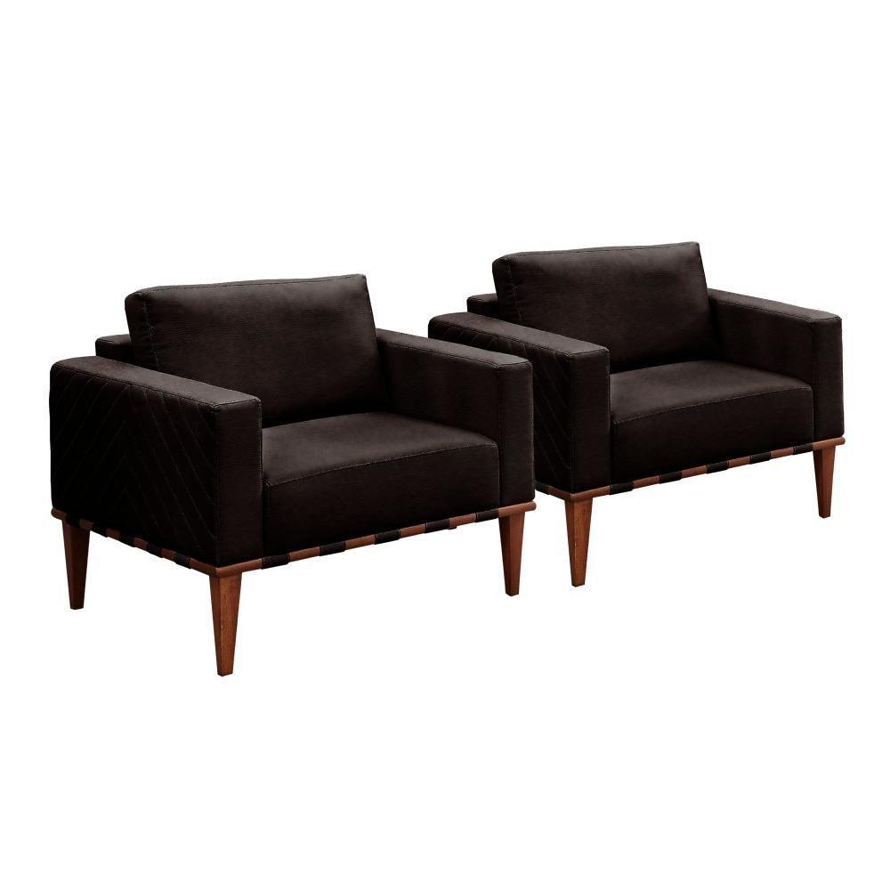 Conjunto - 2 Poltronas Bella Luxo Madeira Maciça Castellar Corino Preto - 1