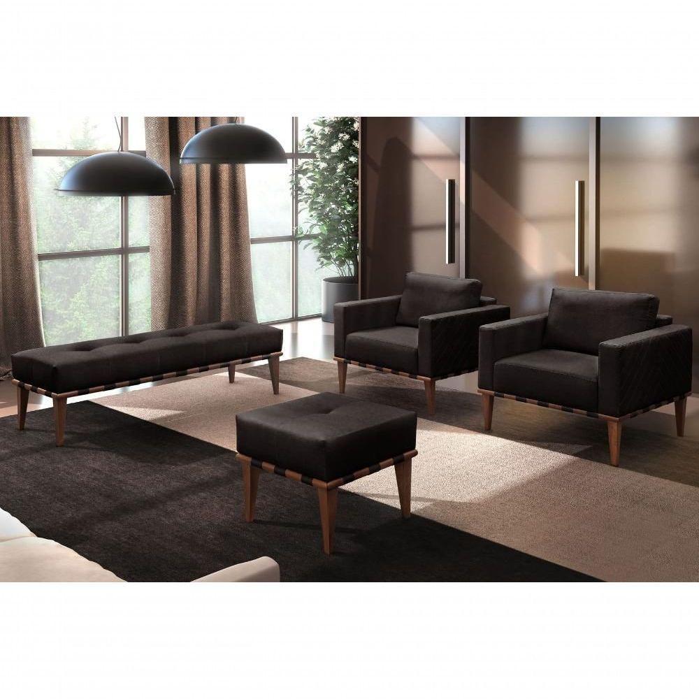 Conjunto - 2 Poltronas Bella Luxo Madeira Maciça Castellar Corino Preto - 5