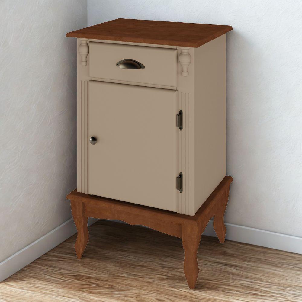 Mesa De Cabeceira 1 Porta E 1 Gaveta Com Pés Luiz Xv - Amêndoa Laca Com Tampo E Base Imbuia Glazer Puxador Concha E Bola - 1