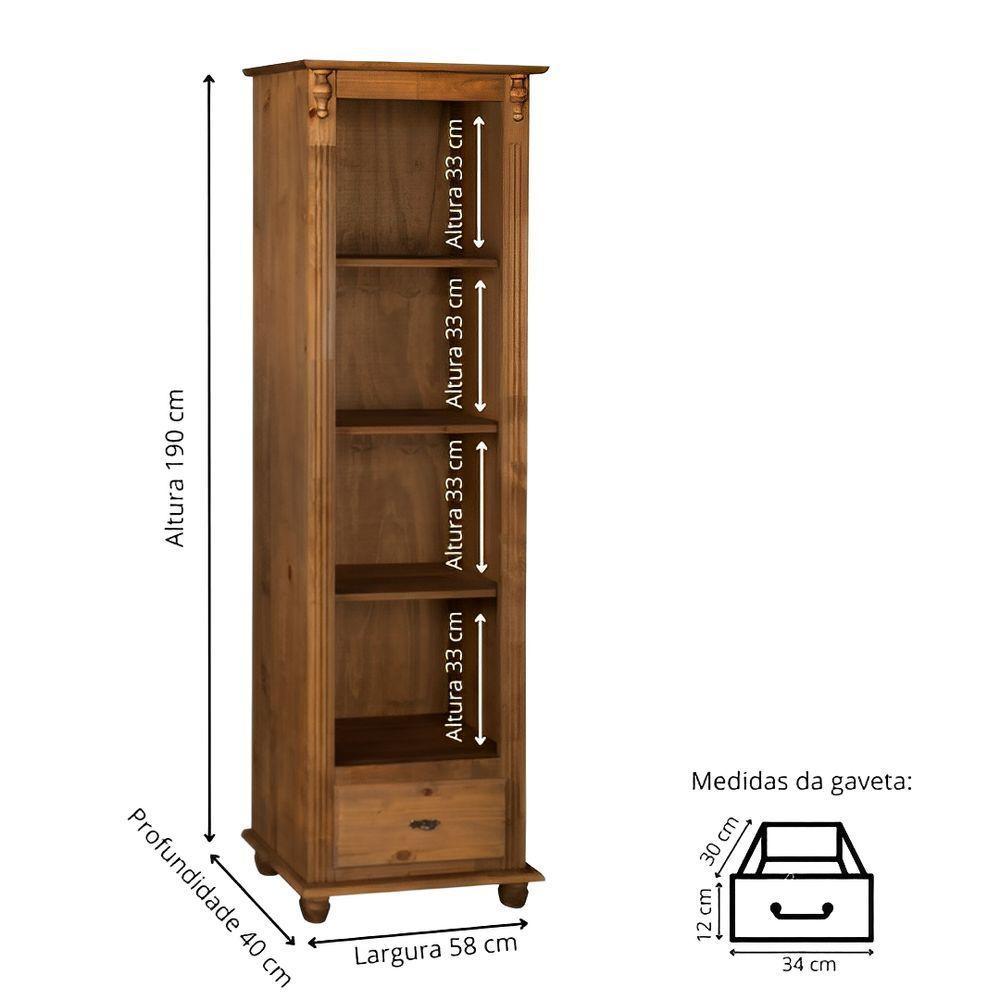 Estante Livreiro De Madeira 3 Prateleiras 1 Gaveta Pés Torneados - Imbuia Glazer - 4