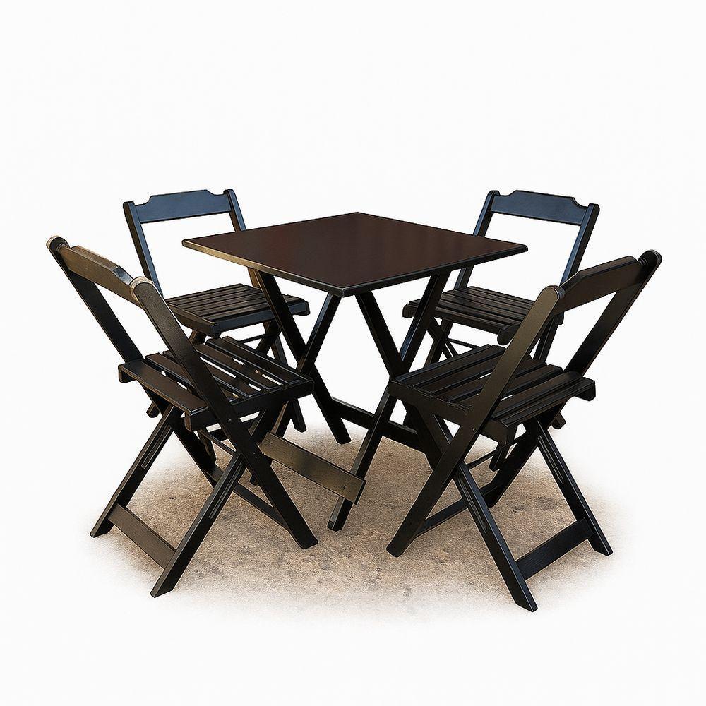 Conjunto Mesa Dobrável 70x70 Tampo Mdf E 4 Cadeiras Dobrável Retrátil Preto - 1