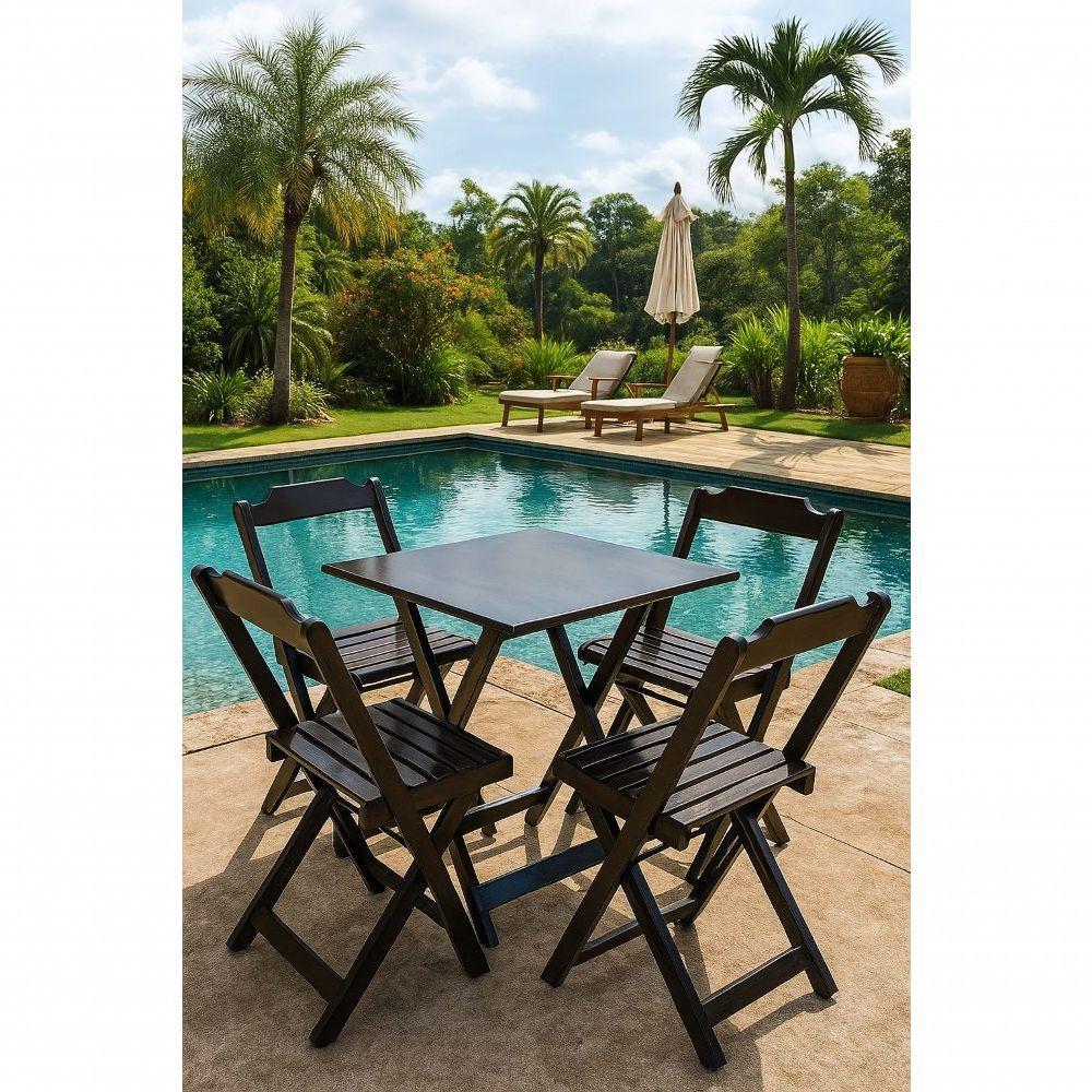Conjunto Mesa Dobrável 70x70 Tampo Mdf E 4 Cadeiras Dobrável Retrátil Preto - 2