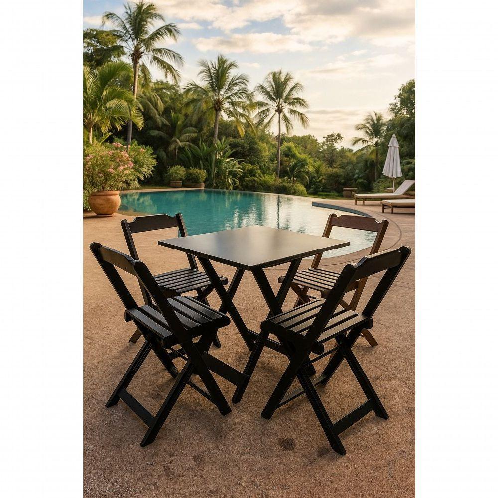 Conjunto Mesa Dobrável 70x70 Tampo Mdf E 4 Cadeiras Dobrável Retrátil Preto - 6