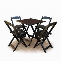 Conjunto Mesa Dobrável 70x70 Tampo Mdf E 4 Cadeiras Dobrável Retrátil Preto - 1