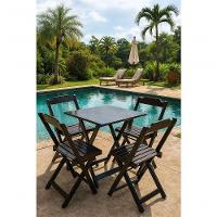 Conjunto Mesa Dobrável 70x70 Tampo Mdf E 4 Cadeiras Dobrável Retrátil Preto - 2