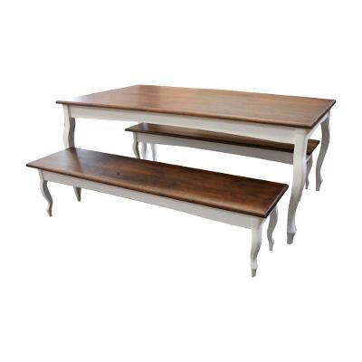 Conjunto De Mesa E Bancos Colonial Com Pés Luiz Xv Nude Laca Com Tampo Imbuia Glazer 160x80 - 6 Lugares