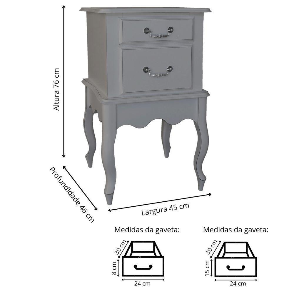 Mesa De Cabeceira Clássica Com Pés Luiz Xv - Cinza Laca - 4