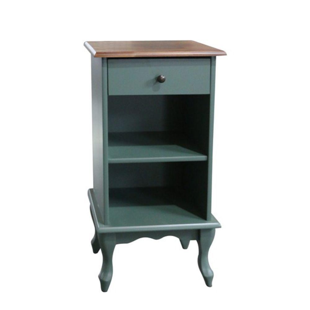 Mesa De Cabeceira Com Gaveta E Nicho Pés Luiz Xv - Verde Kalle Laca Com Tampo Imbuia Glazer - 1