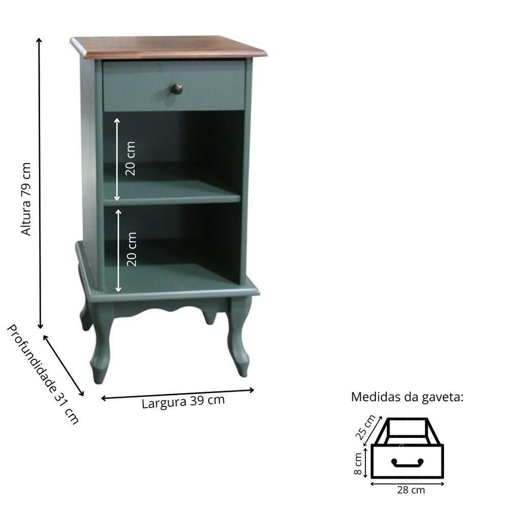 Mesa De Cabeceira Com Gaveta E Nicho Pés Luiz Xv - Verde Kalle Laca Com Tampo Imbuia Glazer - 3