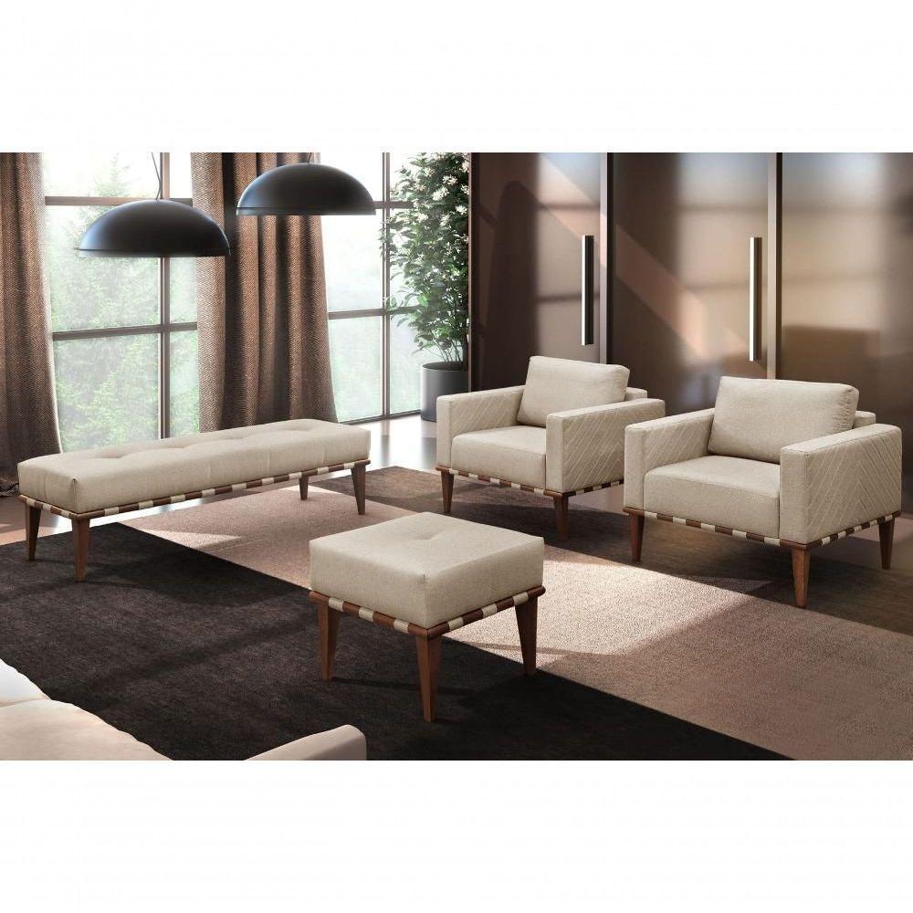 Conjunto - 2 Poltronas Bella Luxo Madeira Maciça Castellar Linho Bege Claro - 5