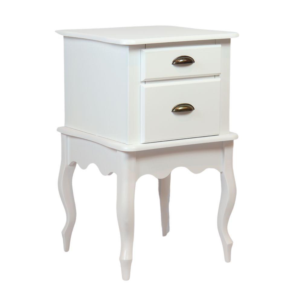 Mesa De Cabeceira Clássica Com Puxadores Concha E Pés Luiz Xv - Branco Laca - 2
