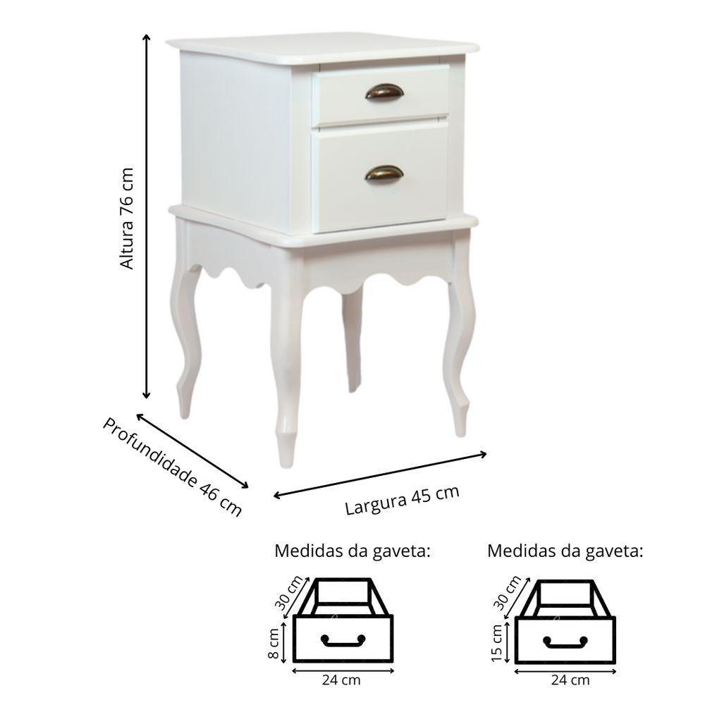 Mesa De Cabeceira Clássica Com Puxadores Concha E Pés Luiz Xv - Branco Laca - 5