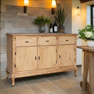 Balcão Em Madeira Para Cozinha 3 Portas 3 Gavetas E Pés Luiz Xv - Cera (madeira Bruta)