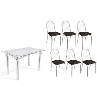 Conjunto: Mesa De Cozinha Elba C- Tampo De Vidro 120cm E 6 Cadeiras Noruega Cromada - Courano Preto - Kappesberg - 1