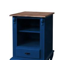 Mesa De Cabeceira Com Gaveta E Pés Luiz Xv - Azul Bic Com Tampo Imbuia Glazer - 2