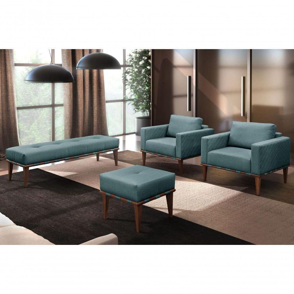 Conjunto - 2 Poltronas Bella Luxo Madeira Maciça Castellar Linho Azul - 5