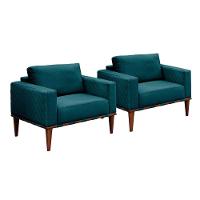 Conjunto - 2 Poltronas Bella Luxo Madeira Maciça Castellar Linho Azul - 1