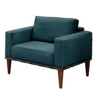 Conjunto - 2 Poltronas Bella Luxo Madeira Maciça Castellar Linho Azul