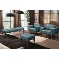 Conjunto - 2 Poltronas Bella Luxo Madeira Maciça Castellar Linho Azul - 5