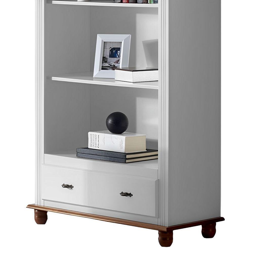 Estante Livreiro De Madeira 3 Prateleiras 1 Gaveta Pés Torneados - Nude Laca Com Tampo E Base Imbuia Glazer - 3