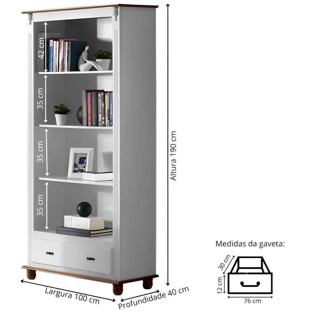 Estante Livreiro De Madeira 3 Prateleiras 1 Gaveta Pés Torneados - Nude Laca Com Tampo E Base Imbuia Glazer - 4