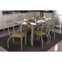 Conjunto: Mesa Sala Jantar Elba C- Tampo De Vidro 150cm E 6 Cadeiras Portugal Niquel - Courano Capuccino - Kappesberg - 1