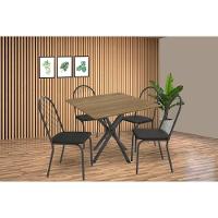 Conjunto: Mesa Sala Jantar Volga C- Tampo De Madeira 90cm E 4 Cadeiras Noruega Preto-nogueira - Preto - Kappesberg - 1