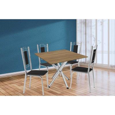 Conjunto: Mesa Sala Jantar Volga C- Tampo De Madeira 90cm E 4 Cadeiras Florença Cromado-nogueira - Preto - Kappesberg