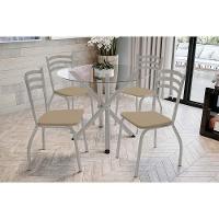Conjunto: Mesa Sala Jantar Volga C- Tampo De Vidro 95cm E 4 Cadeiras Portugal Niquel - Courano Capuccino - Kappesberg - 1