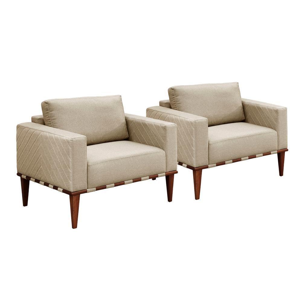 Conjunto - 2 Poltronas Bella Luxo Madeira Maciça Castellar Linho Bege - 1