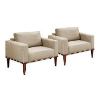 Conjunto - 2 Poltronas Bella Luxo Madeira Maciça Castellar Linho Bege - 1