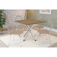 Conjunto: Mesa Sala Jantar Volga C- Tampo De Madeira 90cm E 4 Cadeiras Noruega Cromado-nogueira - Bege - Kappesberg - 1