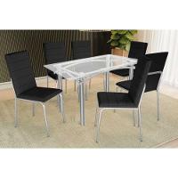 Conjunto: Mesa Sala Jantar Elba C- Tampo De Vidro 150cm E 6 Cadeiras Amsterdã Cromada - Courano Preto - Kappesberg - 1