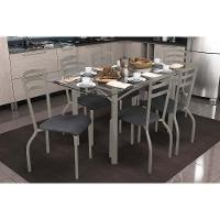 Conjunto: Mesa De Cozinha Elba C- Tampo De Vidro 150cm E 6 Cadeiras Portugal Niquel - Courano Preto - Kappesberg - 1