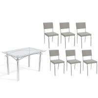 Conjunto: Mesa Sala Jantar Elba C- Tampo De Vidro 120cm E 6 Cadeiras Zaria Cromada - Boucle Cinza - Kappesberg - 1