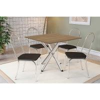 Conjunto: Mesa De Cozinha Volga C- Tampo De Madeira 90cm E 4 Cadeiras Noruega Cromado-nogueira - Preto - Kappesberg - 1