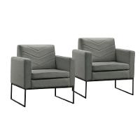 Conjunto - 2 Poltronas Apolo Luxo Base Preta Castellar Linho Cinza - 1