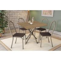 Conjunto: Mesa De Cozinha Volga C- Tampo De Madeira 90cm E 4 Cadeiras Holanda Niquel-nogueira - Marrom - Kappesberg - 1