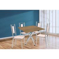 Conjunto: Mesa De Cozinha Volga C- Tampo De Madeira 90cm E 4 Cadeiras Florença Cromado-nogueira - Bege - Kappesberg - 1